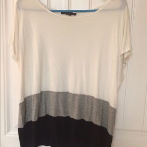 White, black, and gray top