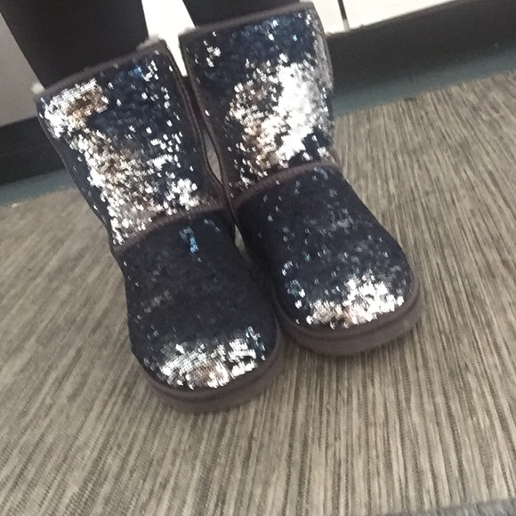 HOLD Blue sequined Uggs worn once