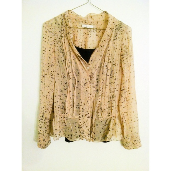 Creme and Black Chiffon Long Sleeve Top