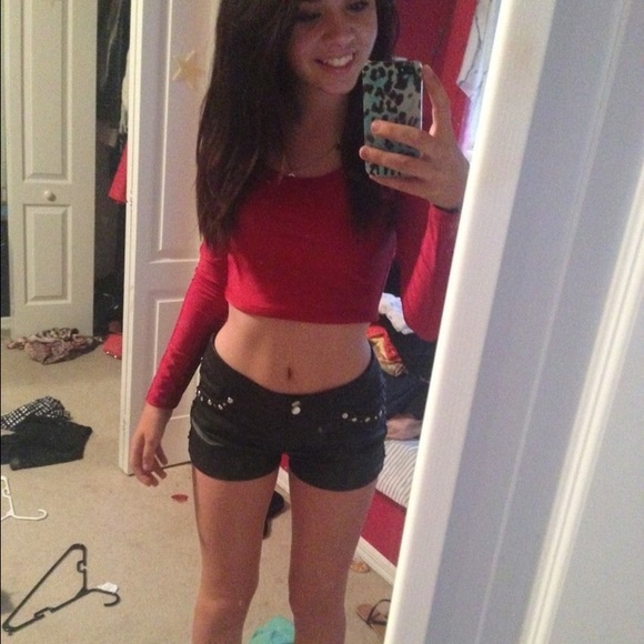 Faux Leather High-Wasited studded shorts