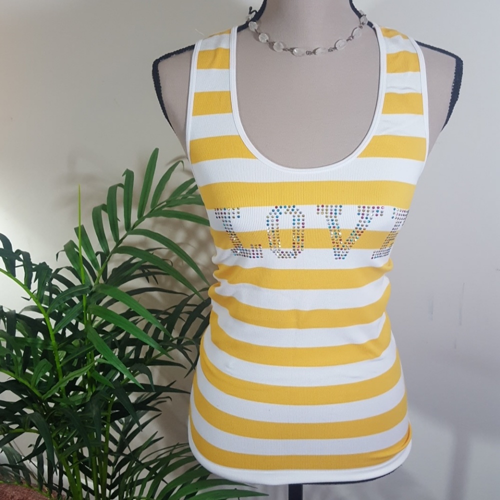 Active Basic Striped Yellow Racerback Top. M/L