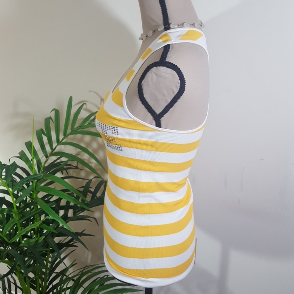 Active Basic Striped Yellow Racerback Top. M/L - Picture 2 of 6