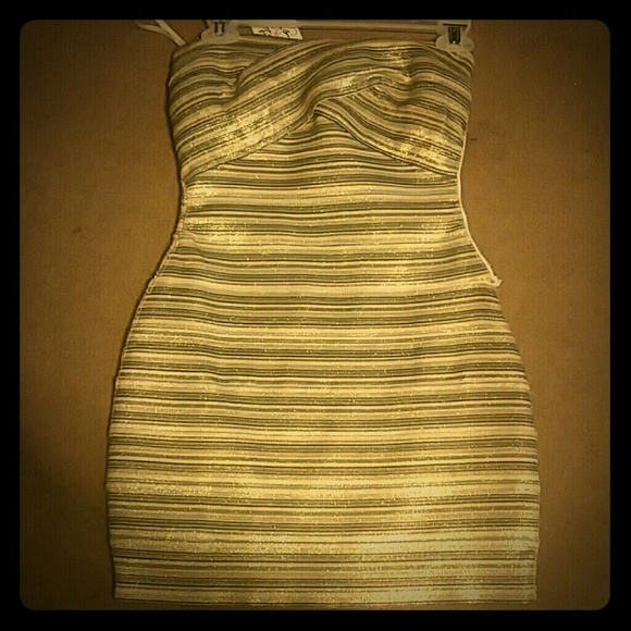 Strapless Gold Striped Mini
