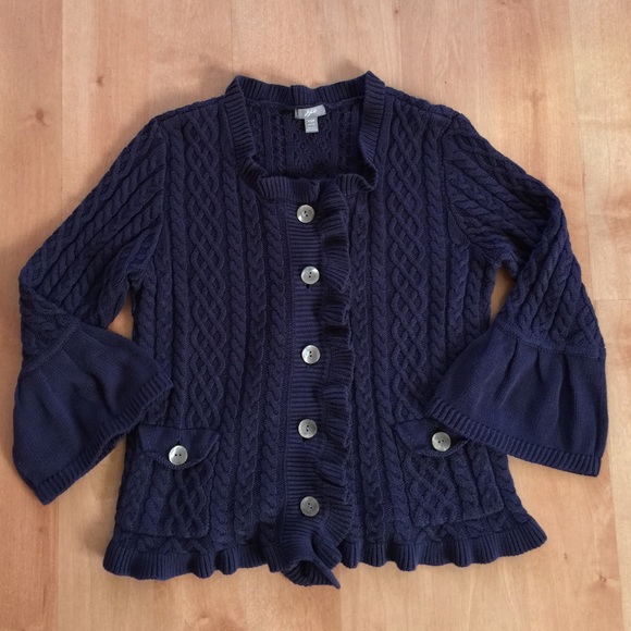 J Jill navy blue ruffled sweater jacket