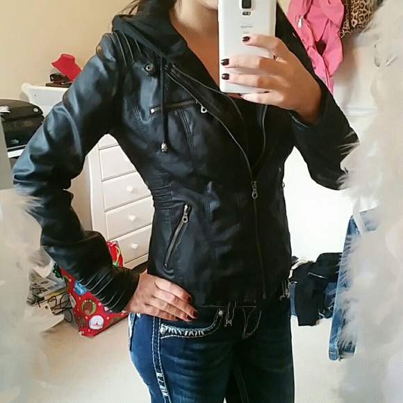 Black leather zip up jacket