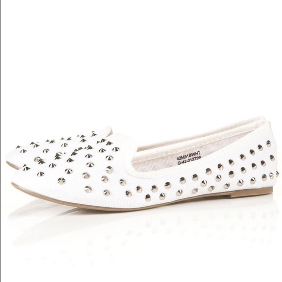 Topshop white silver studded loafers.