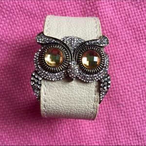 Large Owl Bracelet on White Leather Band!