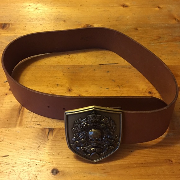 Wide light brown leather belt