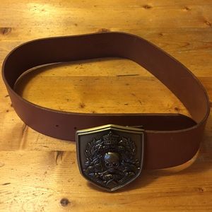 Wide light brown leather belt