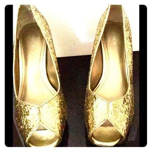 Nine West Gold Glitter Heels