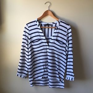 Striped White & Navy Blouse