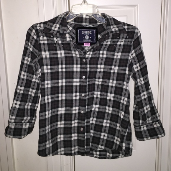 VS PINK Flannel Shirt w/ rhinestones