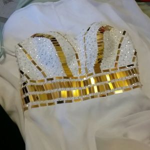 White and gold prom dress