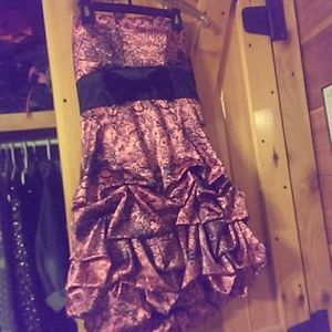 Pink and Black Faux Lace Homecoming Dress