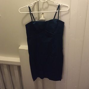 Darker teal silk cocktail dress, removable straps