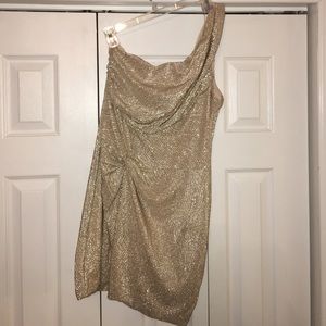 Shimmer Gold/silver, one shoulder dress
