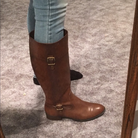 Brown leather boots