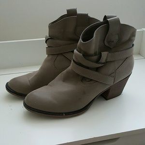 Dark grey brown faux suede ankle boots