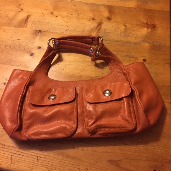 Orange leather shoulder bag