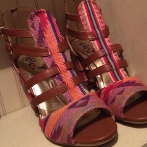 Colorful tribal print block heels