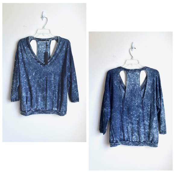 [Anthropologie] Denim Wash Look Cutout T-shirt NWT