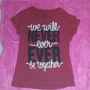 T-shirt red with writing on front. XXL