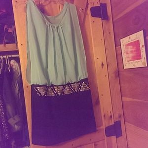 Seafoam Green and Black Semiformal Dress