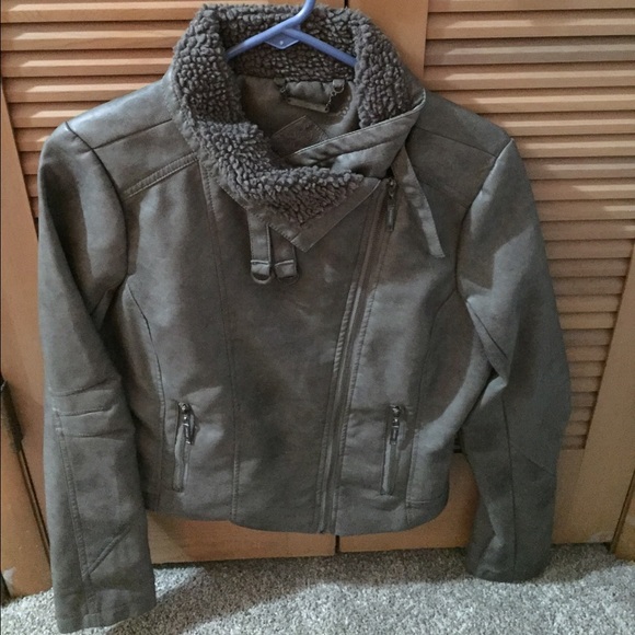 JouJou gray faux leather and fur bomber jacket