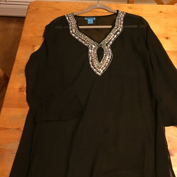 Black embellished chiffon tunic