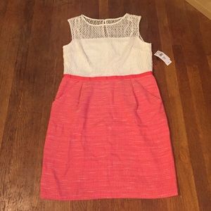 Pink and white pencil dress.