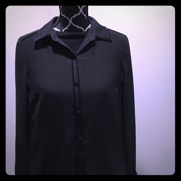 Velvet Trimmed Sheer Black Shirt