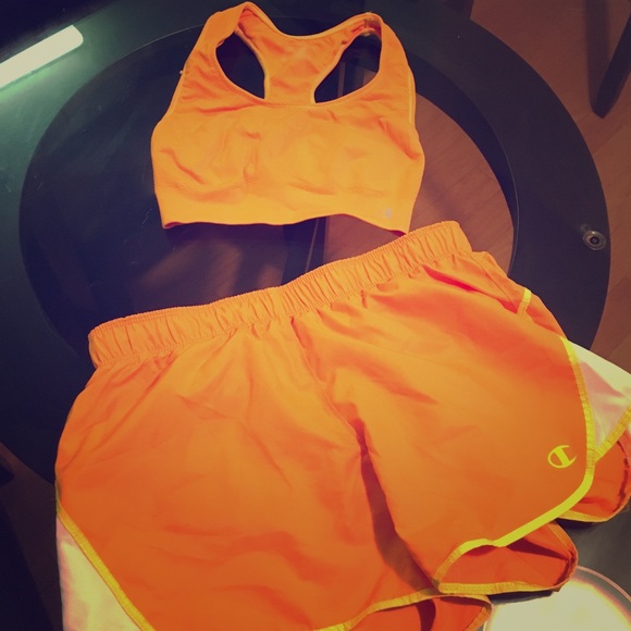Running shorts and sports bra