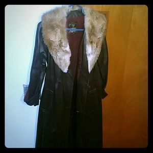 Leather fur coat