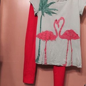 Girls Lg Cherokee flamingo shirts w/pink leggings