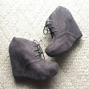 Grey suede wedge booties -- size 6