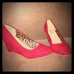 Brand new, never worn, red suede wedges.