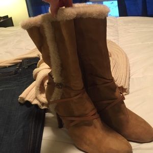 Suede boots with faux fur trim by Nine West