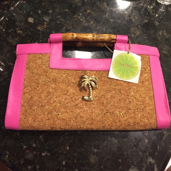 Diana E Kelly Tropical Palm Pink and Cork Clutch
