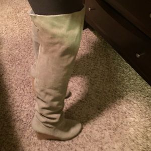 Suede over the knee high wedge heeled boots
