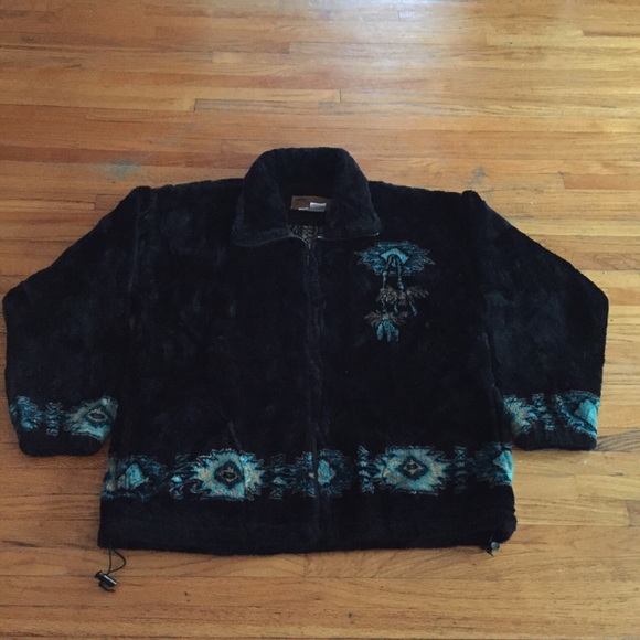 Outfitters Black Fuzzy Teal Dream Catcher Jacket