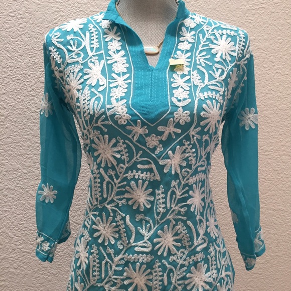 Blue hand embroidered tunic (made in India) - Picture 3 of 4