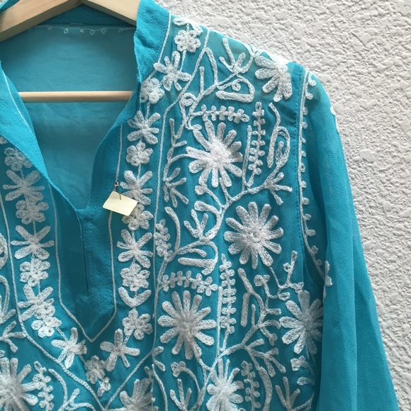 Blue hand embroidered tunic (made in India) - Picture 4 of 4