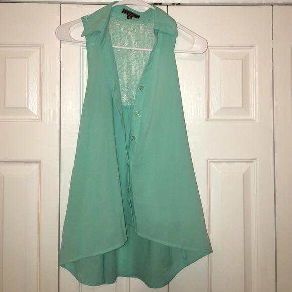 Turquoise button up, high-low tunic top