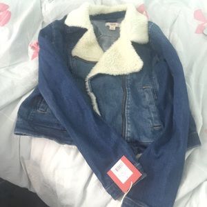 Faux shearling denim jacket cropped