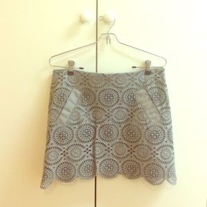 J Crew Grey Eyelet Scallop Mini Skirt