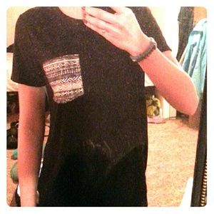 cute black shirt with tribal print pocket
