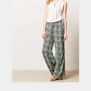 Anthropologie Lilka green motif palazzo pants
