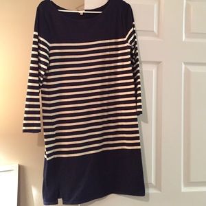 Navy & white stripe Jcrew dress. cute with boots!