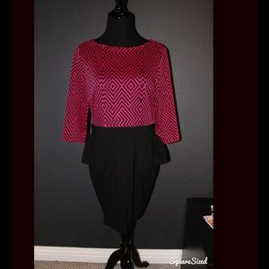 Fuschia&black printed peplum dress