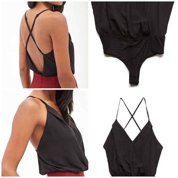 Black Chiffon Crossback Bodysuit - Picture 3 of 4